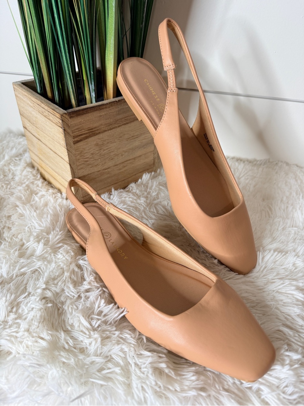 Chinese Laundry Rhyme Time Faux Leather Slingback Square Toe Flats Nude Size 9
